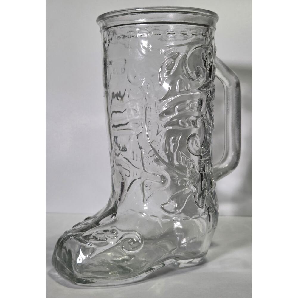 Vintage Clear Glass Cowboy Boot Mug Beer Stein Western Barware Novelty Cup 6" - Picture 3 of 8